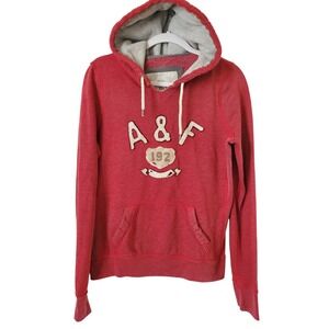 VTG Y2K Abercrombie‎ Fitch Red Hoodie Sweatshirt Size L Puffy Logo Spellout